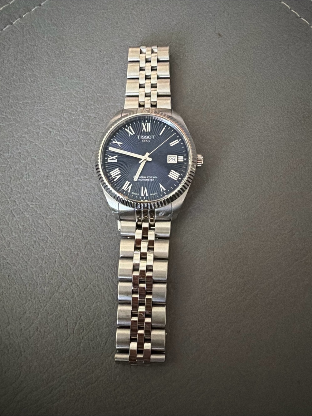 Tissot Stainless Steel Watch with Blue Dial and Silver Bracelet